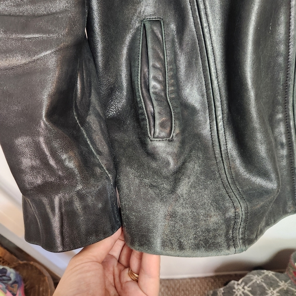 Vintage 90s Danier Black Blazer Leather Jacket Coat Minimalist Womens Size 12 - Picture 12 of 14